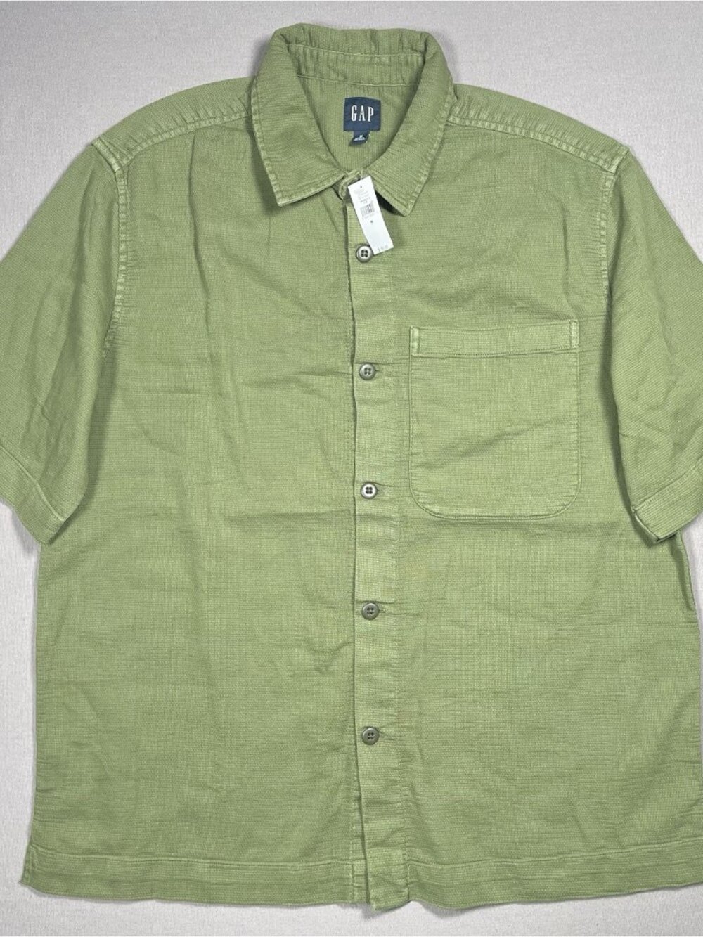 NWT GAP SS Green Woven Textured Collared Short Sleeve Shirt - Men Size Medium